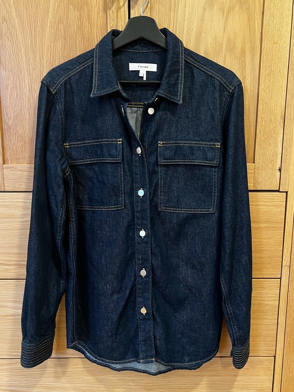 Frame Denim The Trapunto Shirt Dark Blue Denim Size Small NWT Contemporary Fall